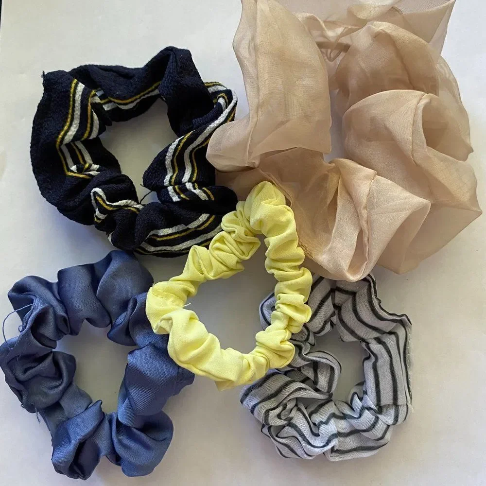 Set of 5 Scrunchies - Navy Stripes Yellow